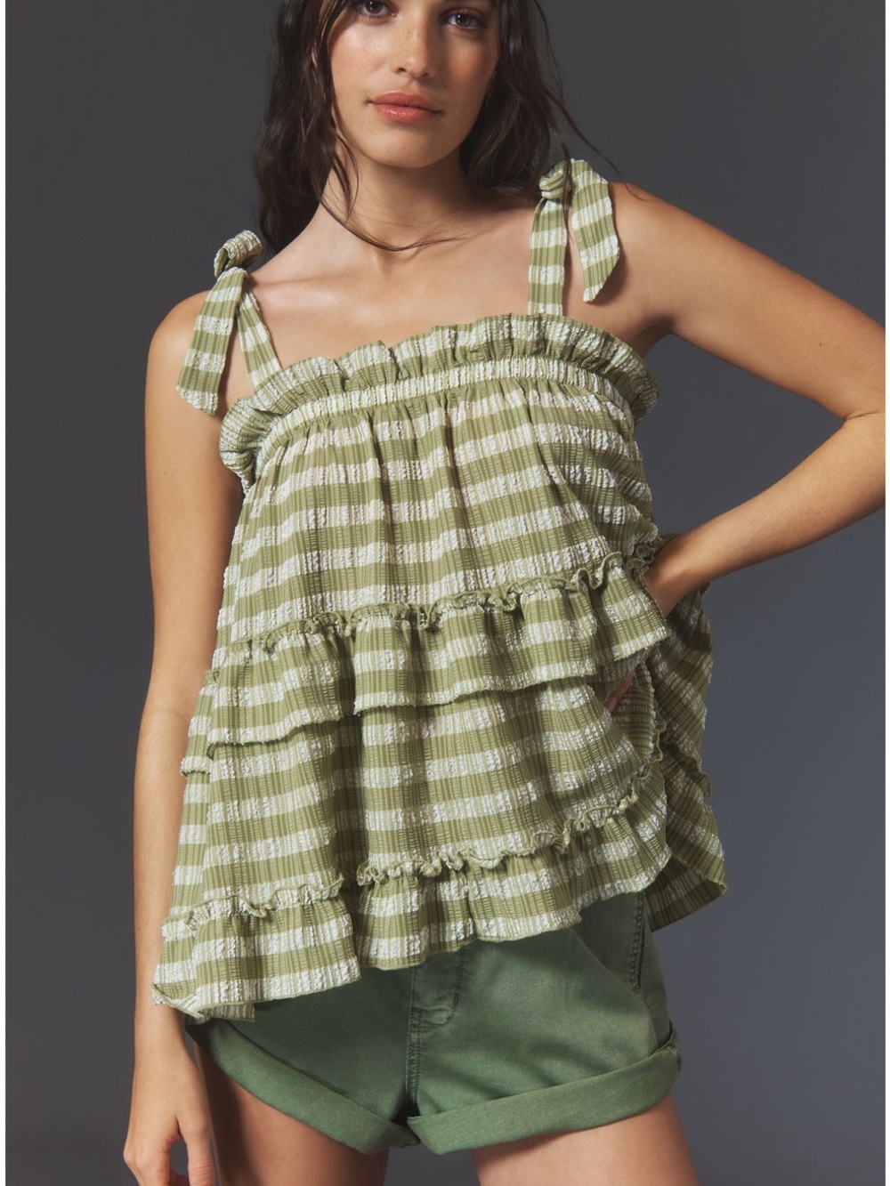 Maeve plaid tiered ruffle tank